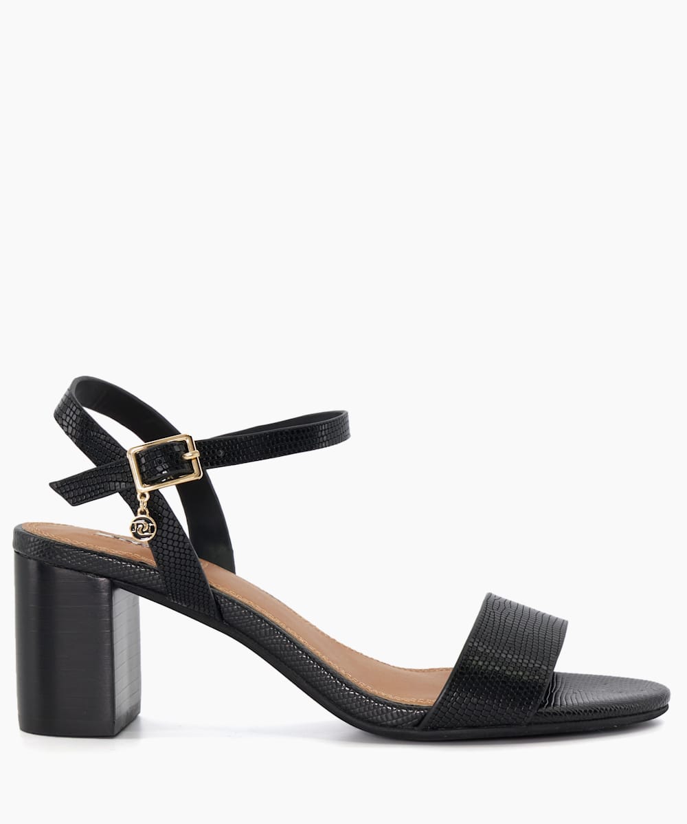 Jelly Black Leather Block Heeled Sandals Dune London